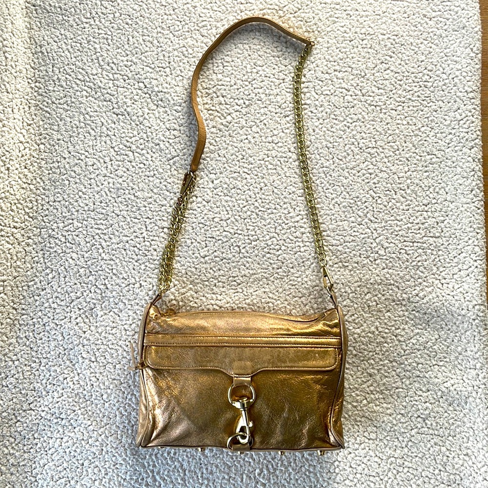 Bronze leather Rebecca Minkoff crossbody messenger bag.